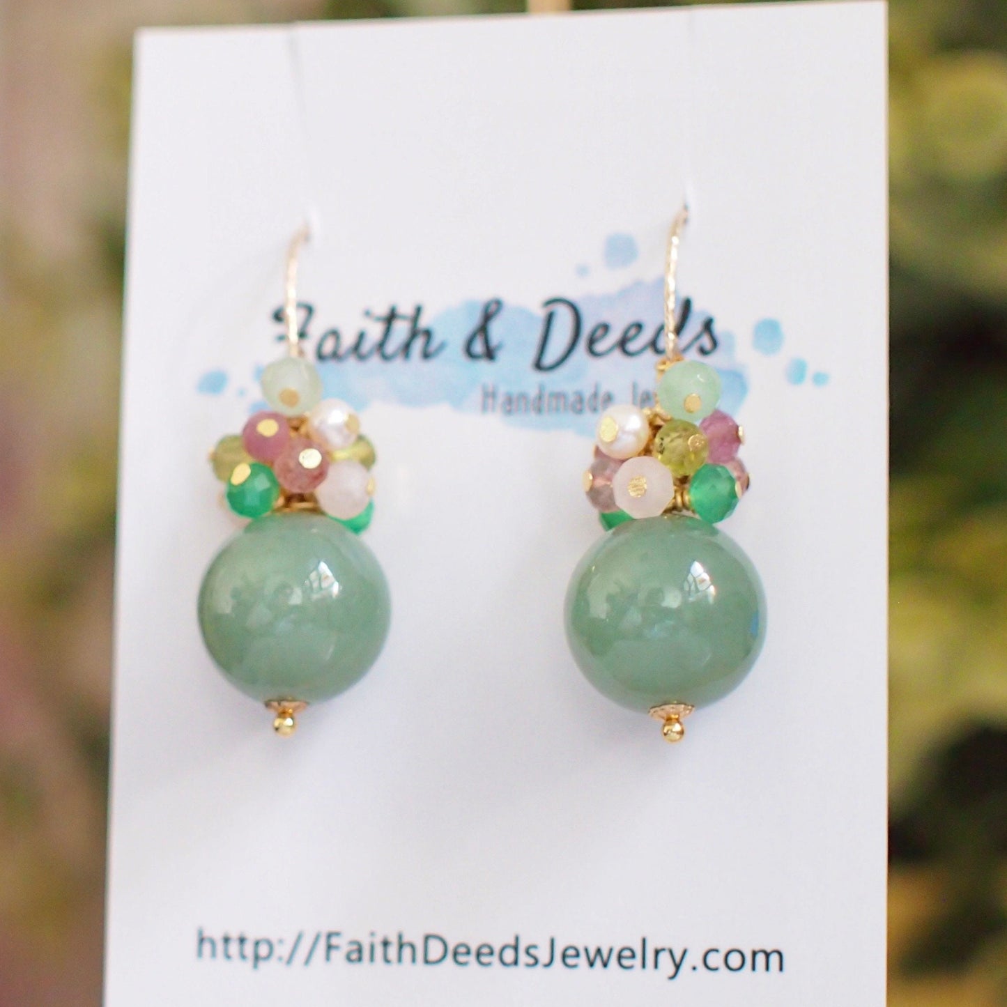Type A Burmese Jade Ball Earrings // Gem Cluster // 14K Gold-filled // Modern and Sweet