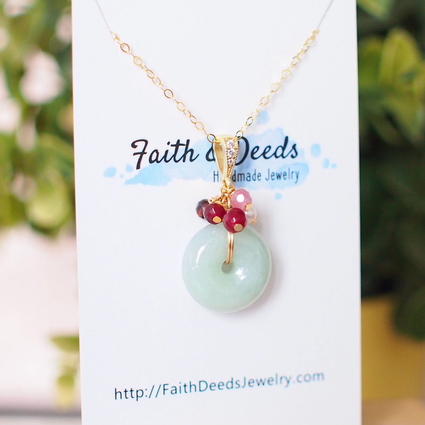 Type A Burmese Jade Donut Pendant // Red Gem Cluster // 14K Gold-filled // Classy & Timeless