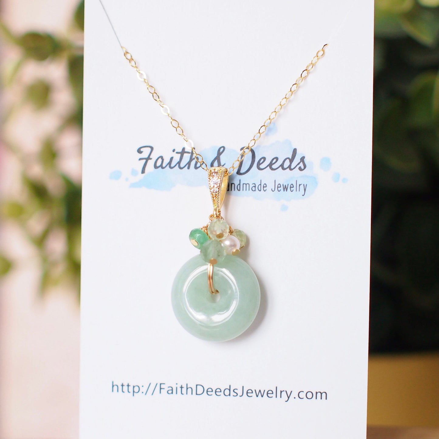 Type A Burmese Jade Donut Pendant // Green Gem Cluster // 14K Gold-filled // Lovely & Refreshing