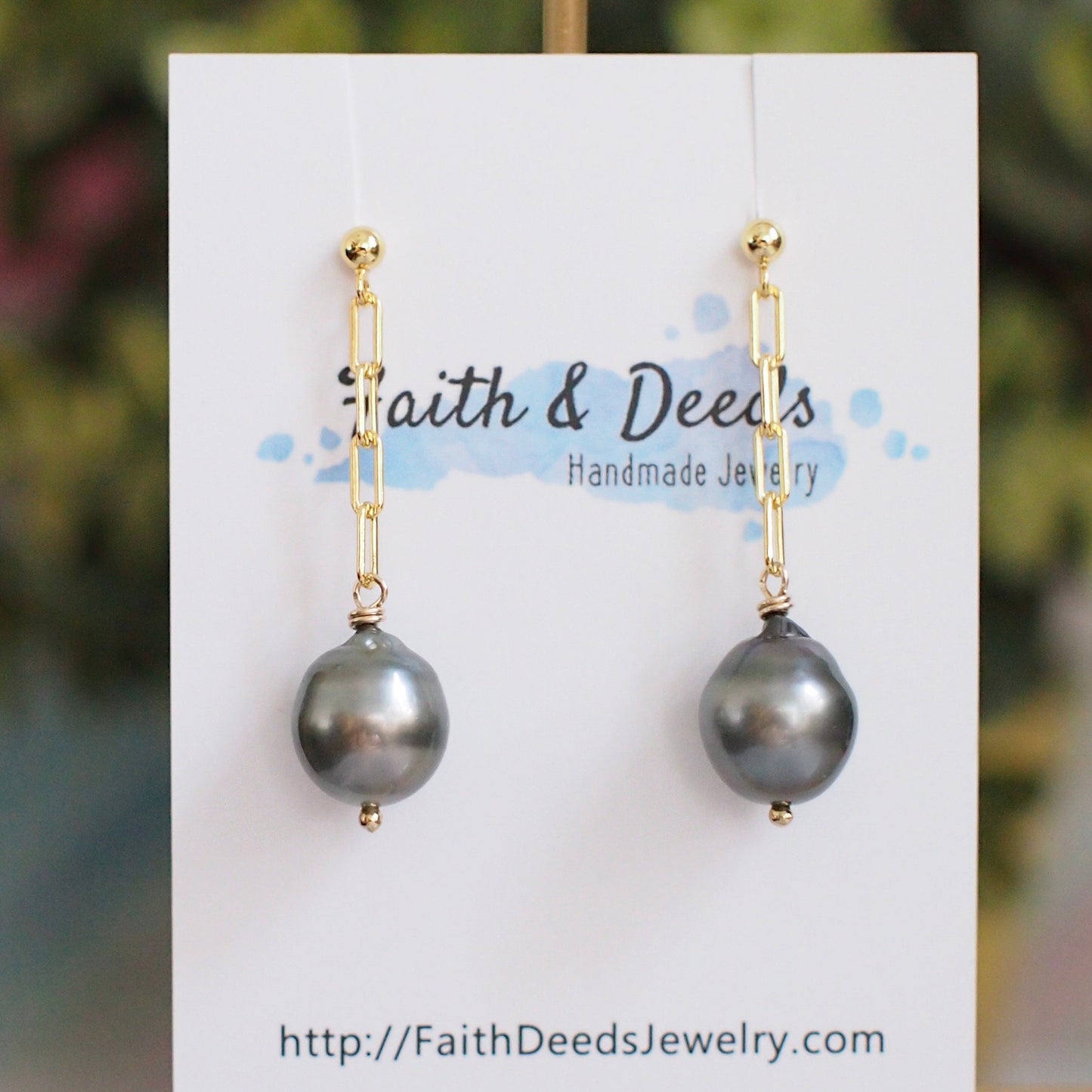 Tahitian Pearl Earrings // Platinum Gray // 925 Sterling Silver // 14K Gold-filled