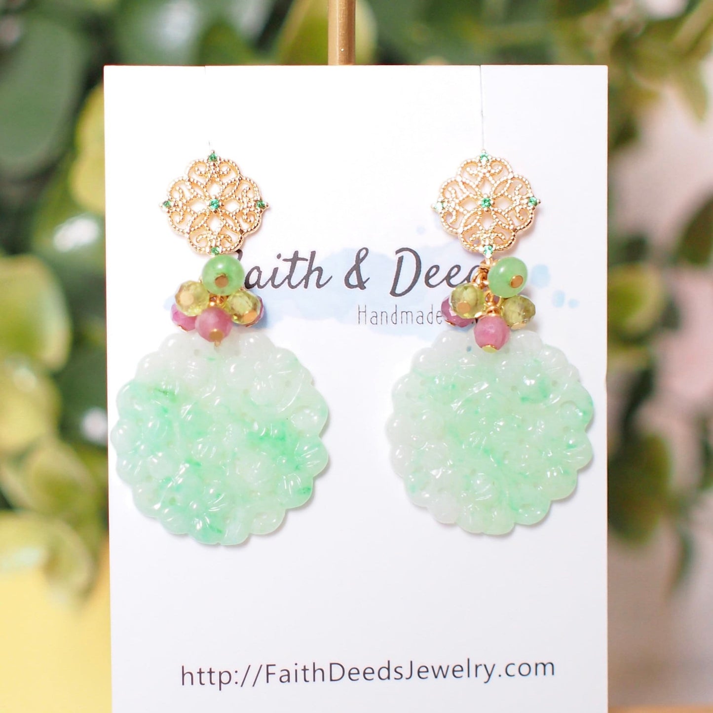 Type A Carved Jadeite Statement Earrings // Gem Cluster // 14K Gold-filled // Feminine & Elegant
