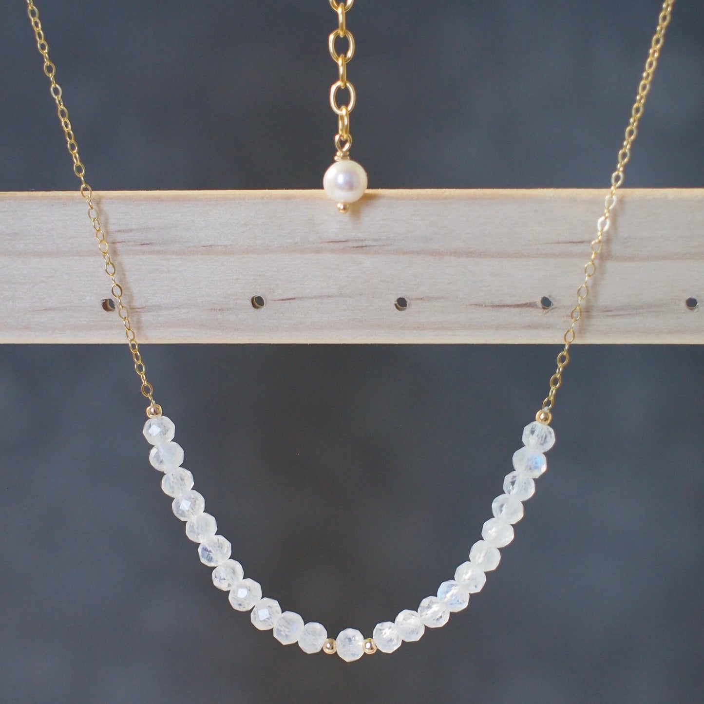 Rainbow Moonstone Rondelle Necklace // 14K Gold-filled // Dainty & Graceful