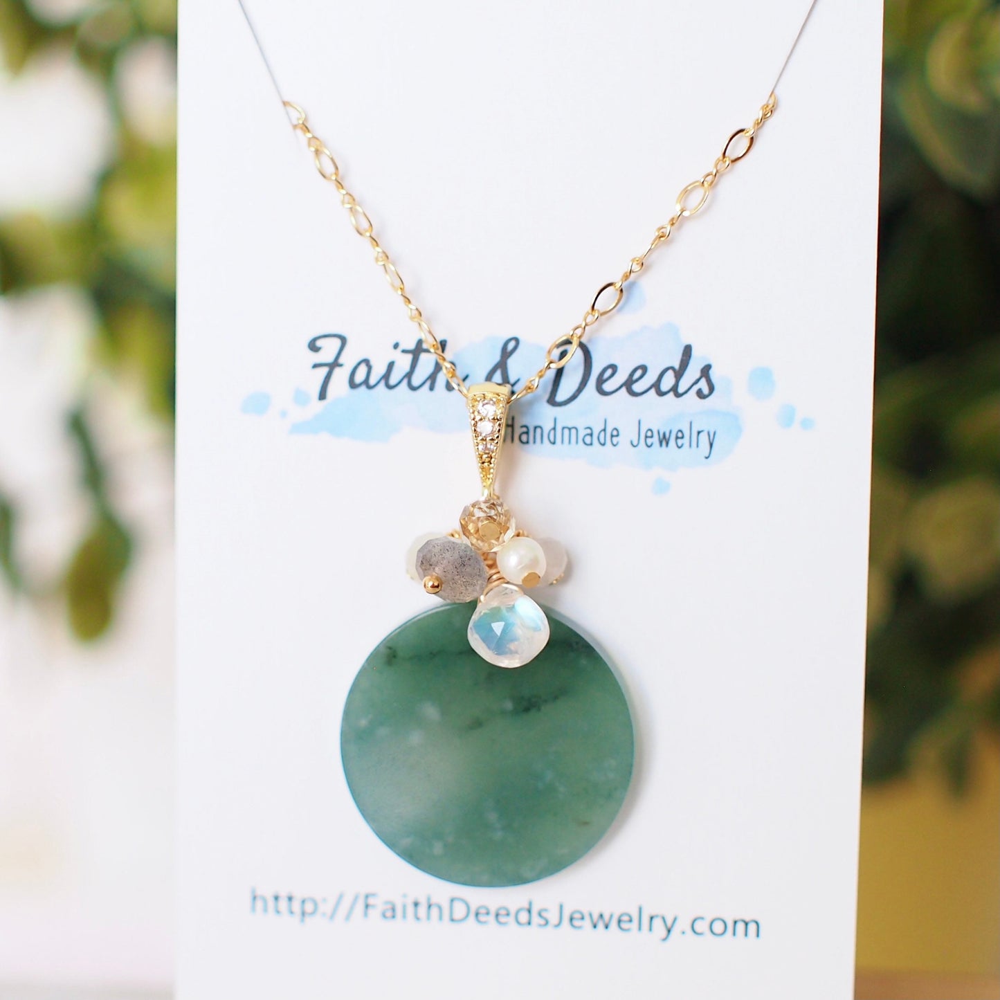 Type A Jadeite Slab Pendant // Long Statement Necklace // Modern & Gorgeous // 14K Gold-filled