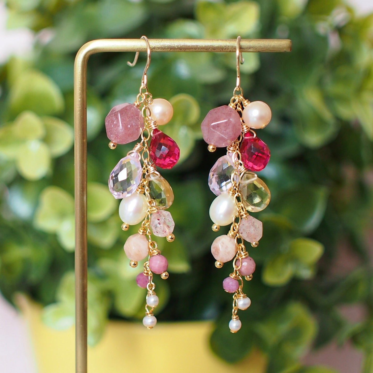 Multi Stones Dangle Earrings // Dangling Style // Gems Cluster // Sparkly & Precious // 14K Gold-filled