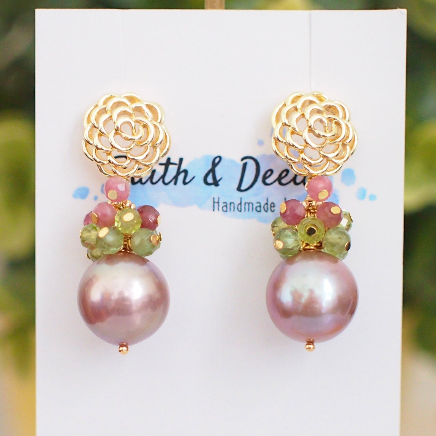Purple Edison Pearl Earrings // Gem Cluster // Apatite x Period x Pink Tourmaline // 14K Gold-filled // Spring-inspired