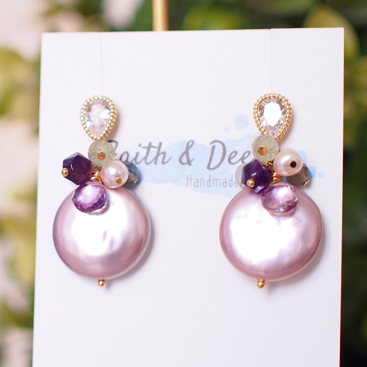 Purple Fresh Water Coin Pearl Earrings // Gem Cluster // 14K Gold-filled // Splendid & Gorgeous