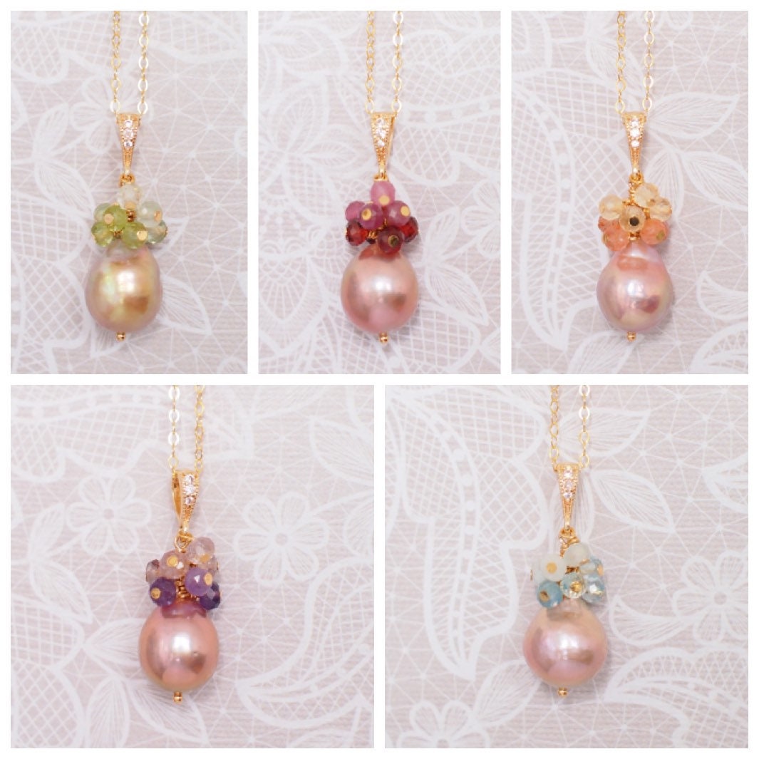Edison Baroque Pearl Pendants // Natural Gem Cluster // 5 Different Colour Themes // 14K Gold-filled