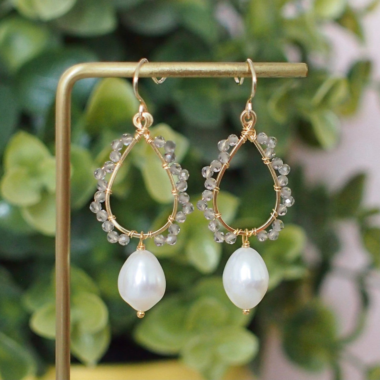 Teardrop Pearls x Smokey Quartz Earrings // 14K Gold-filled // Wire-wrapped // Understated & Graceful