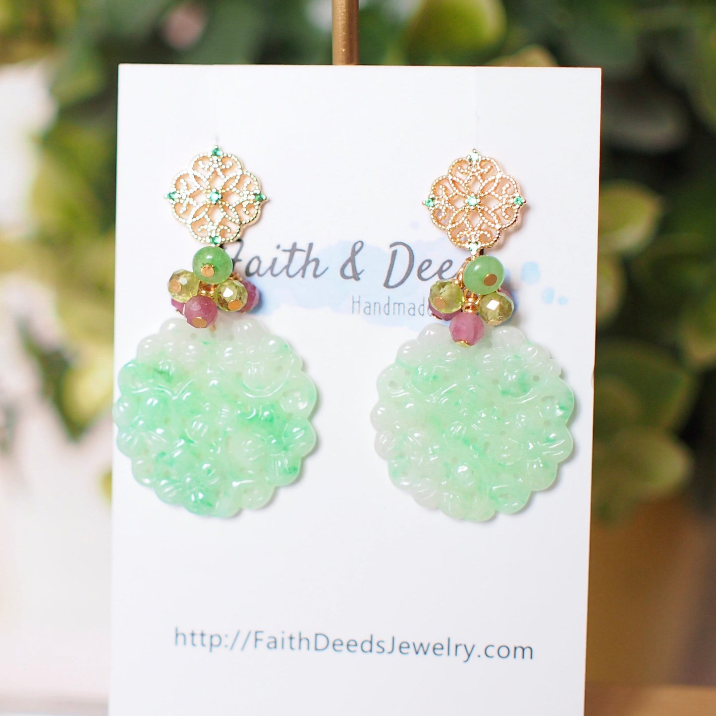 Type A Carved Jadeite Statement Earrings // Gem Cluster // 14K Gold-filled // Feminine & Elegant