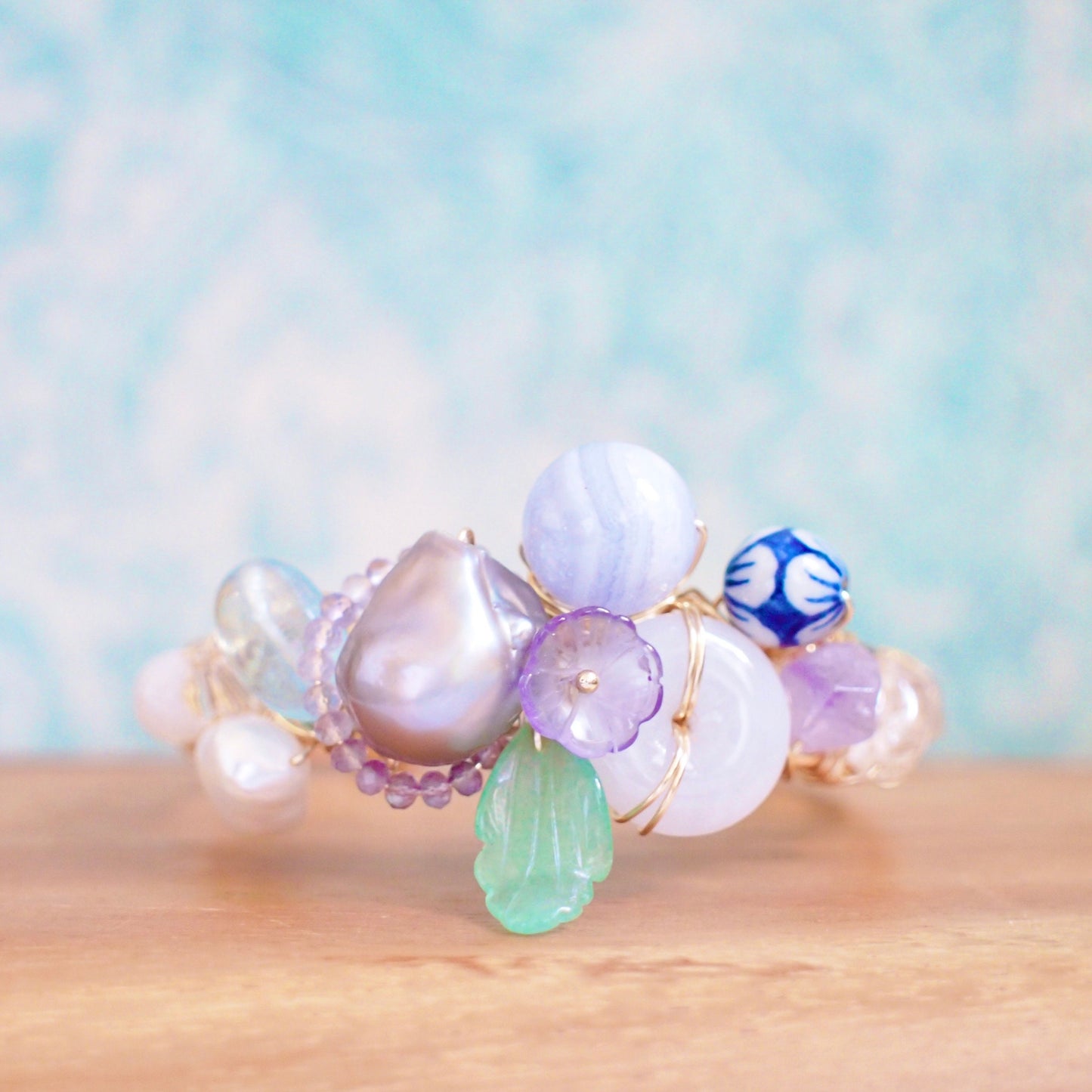 Cuff Bracelet // Gems & Pearls // One of a Kind