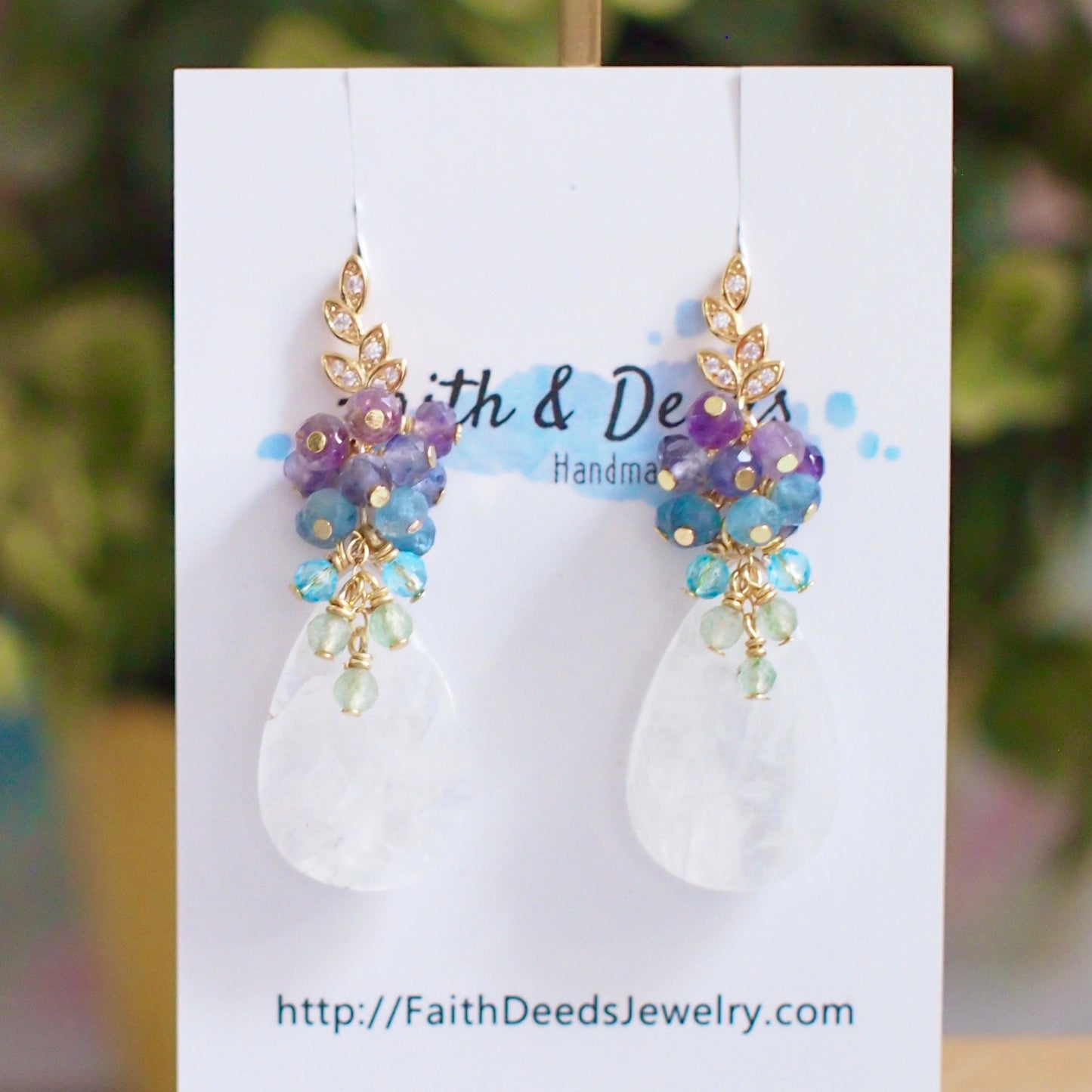 Rainbow Moonstone Earrings // Statement Earrings // Gems Cluster // Whimsical Colour // One of a Kind