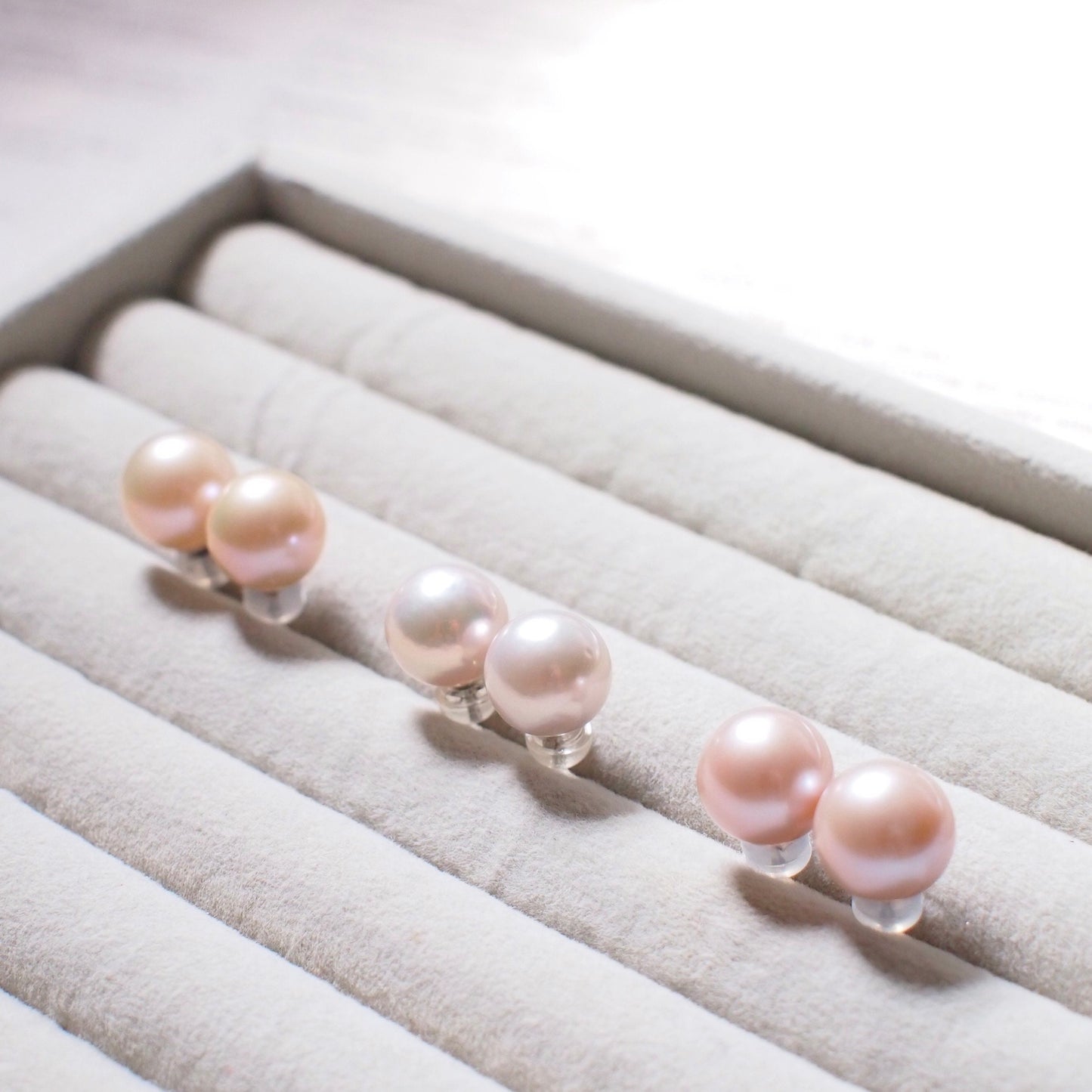 Fresh Water Pearls Studs // 10mm // Detachable Frames // 18K White Gold Plated over Sterling Silver