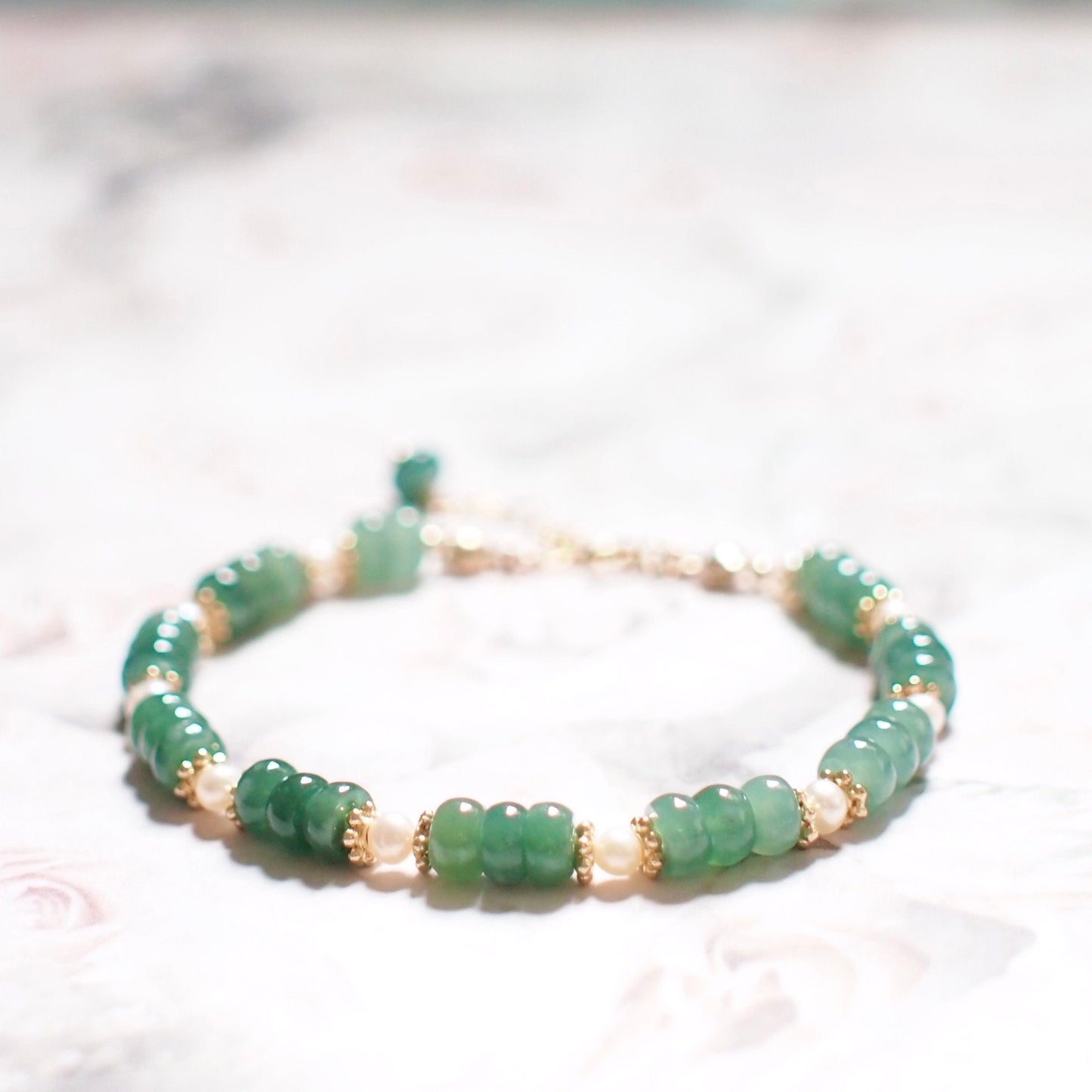 Type A Burmese Jade x Pearls Bracelet // Classic Style // 14K Gold-filled