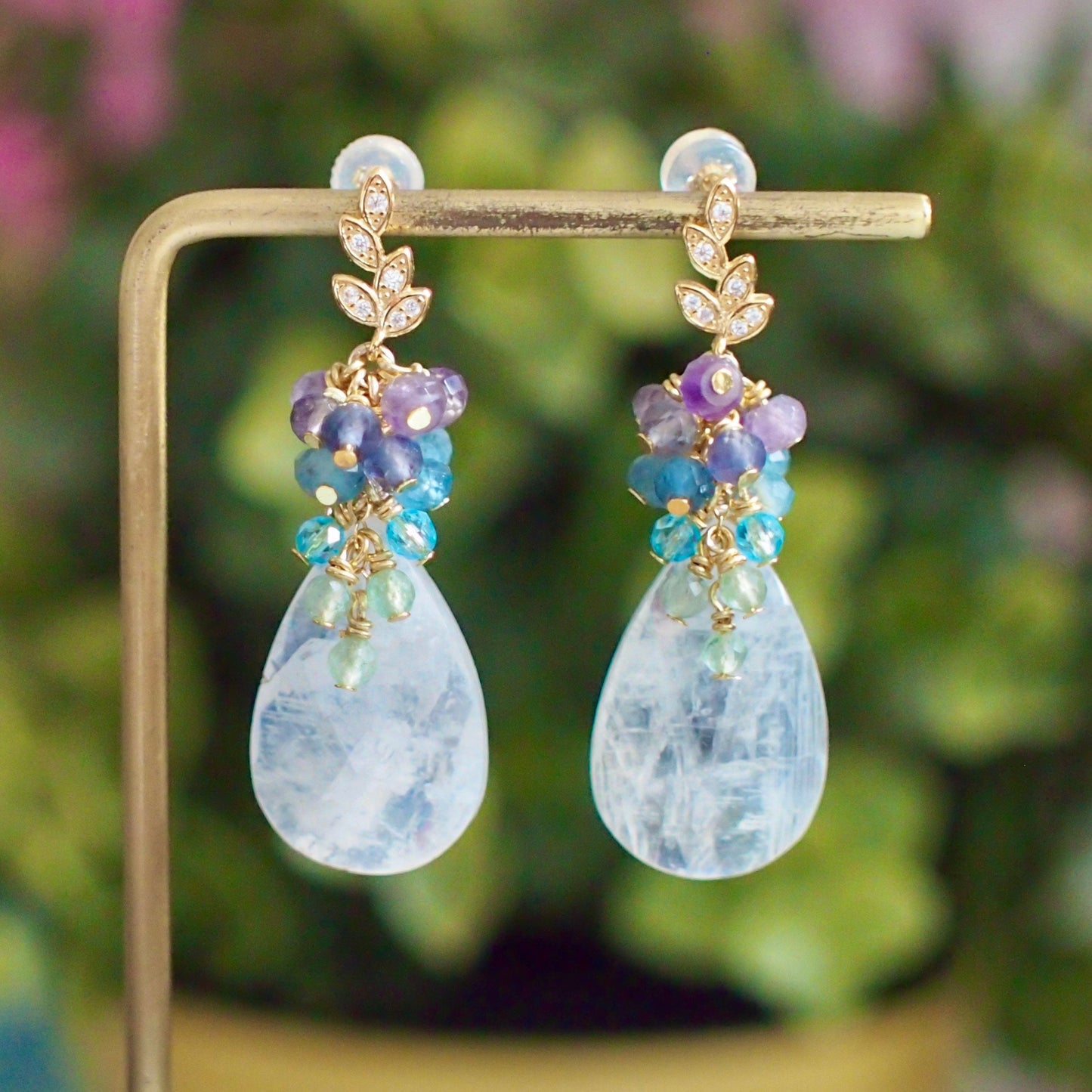 Rainbow Moonstone Earrings // Statement Earrings // Gems Cluster // Whimsical Colour // One of a Kind