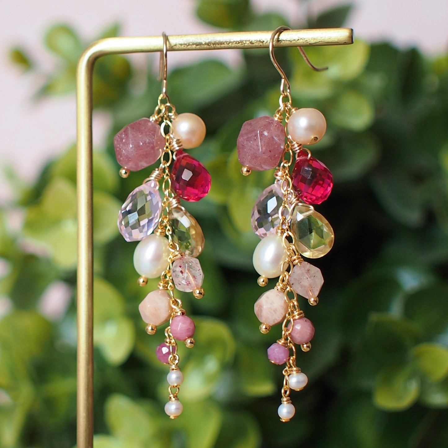 Multi Stones Dangle Earrings // Dangling Style // Gems Cluster // Sparkly & Precious // 14K Gold-filled