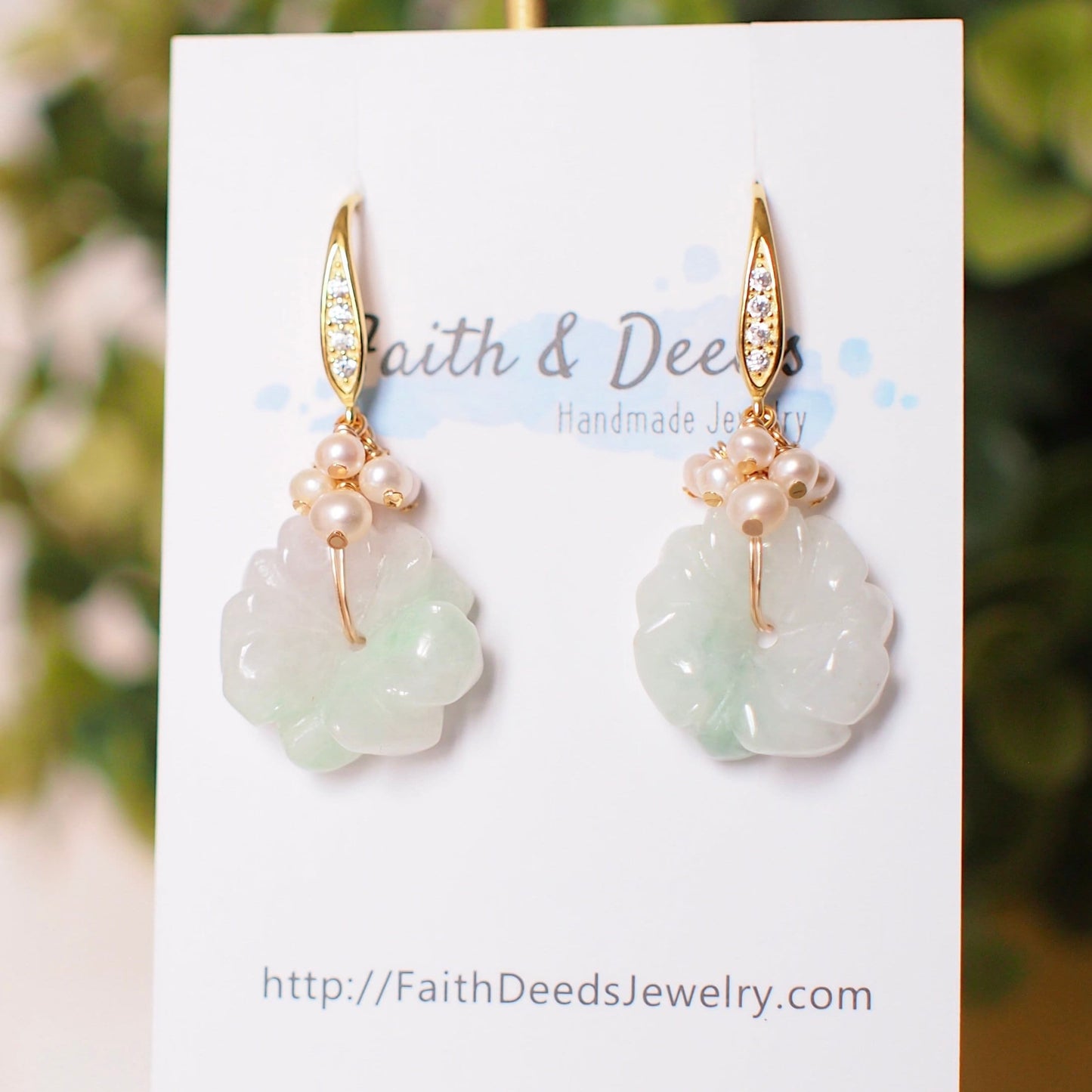 Type A Burmese Carved Jade Flower Earrings // Pearl Cluster // 14K Gold-filled // Lovely & Timeless