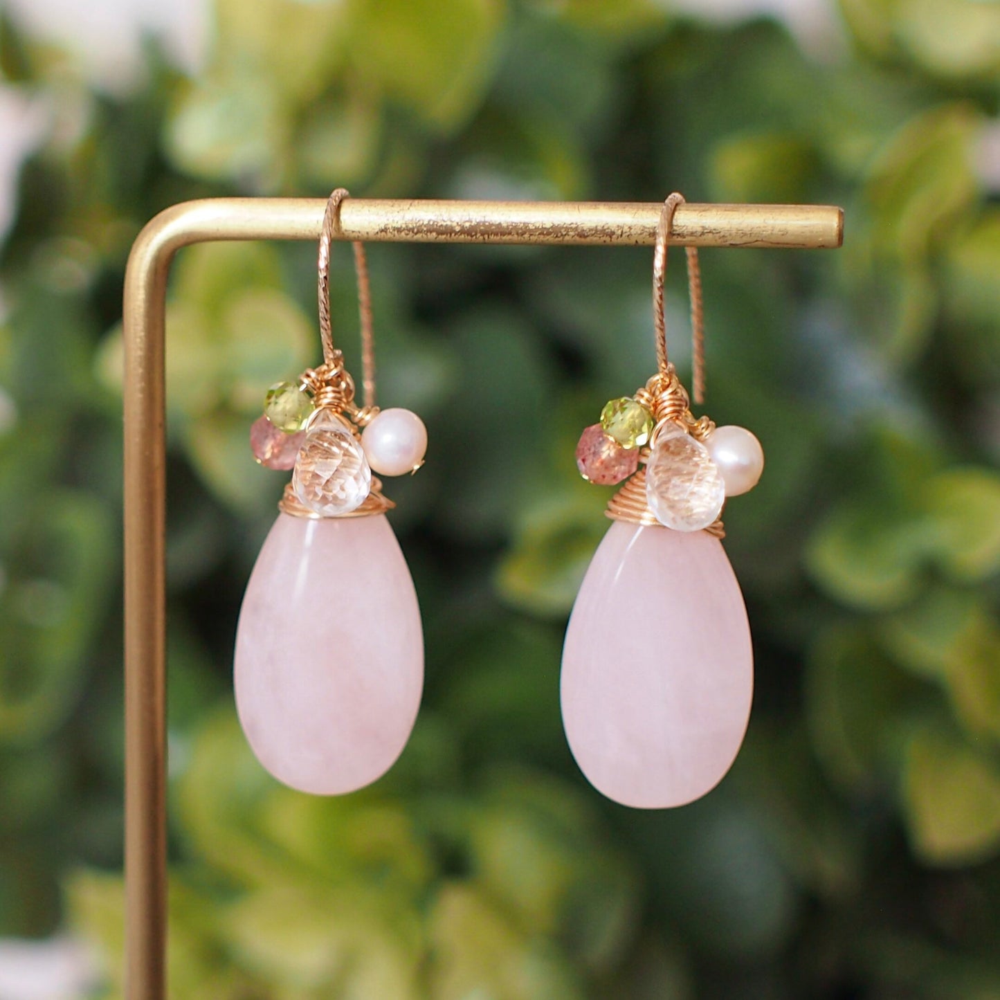 Rose Quartz Earrings // Statement Earrings // 14K Gold-filled // Wire-wrapped // Elegant & Gorgeous