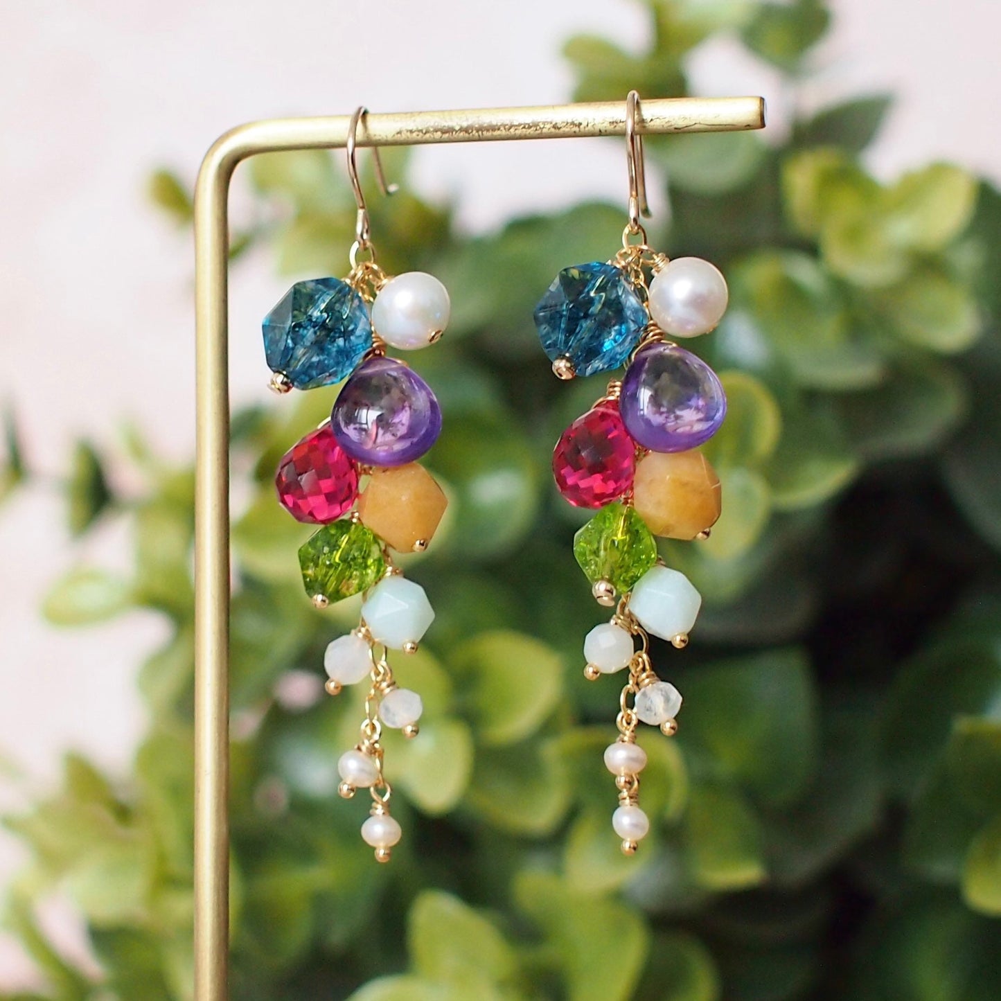 Multi Stones Dangle Earrings // Dangling Style // Rainbow Theme // Sparkly & Chic // 14K Gold-filled