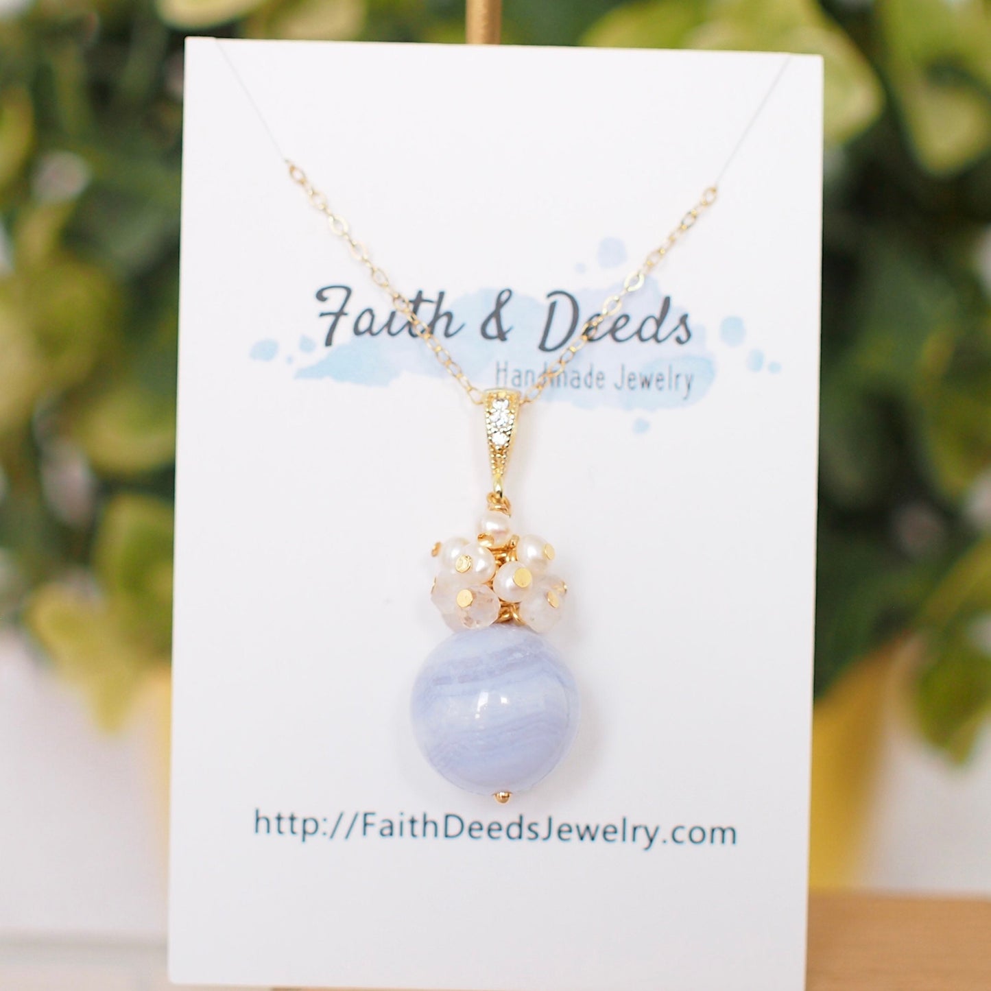 Blue Lace Agate Pendant // Gem Pendant // Moonstones x Pearls Cluster // 14K Gold-filled // Sweet and Graceful
