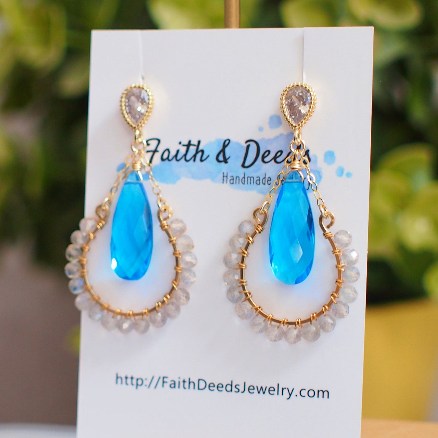 Blue Quartz x Labradorite Earrings // Statement Earrings // Horse Shoe Design // 14K Gold-filled // Stunning & Bold