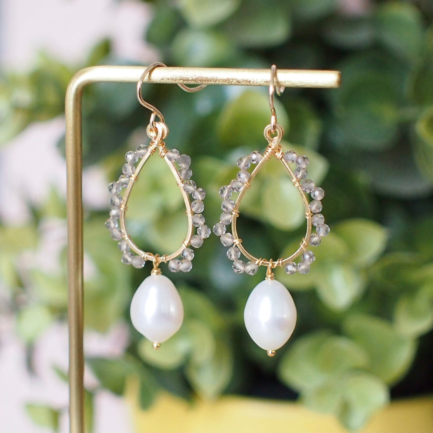 Teardrop Pearls x Smokey Quartz Earrings // 14K Gold-filled // Wire-wrapped // Understated & Graceful