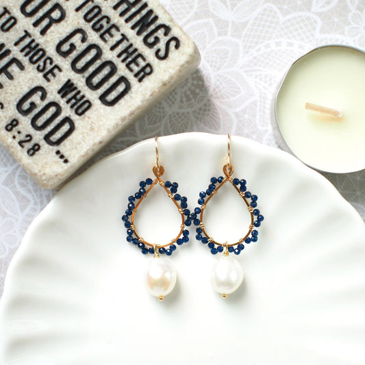 Baroque Pearls x Blue Quartz Earrings // 14K Gold-filled // Wire-wrapped // Precious & Elegant