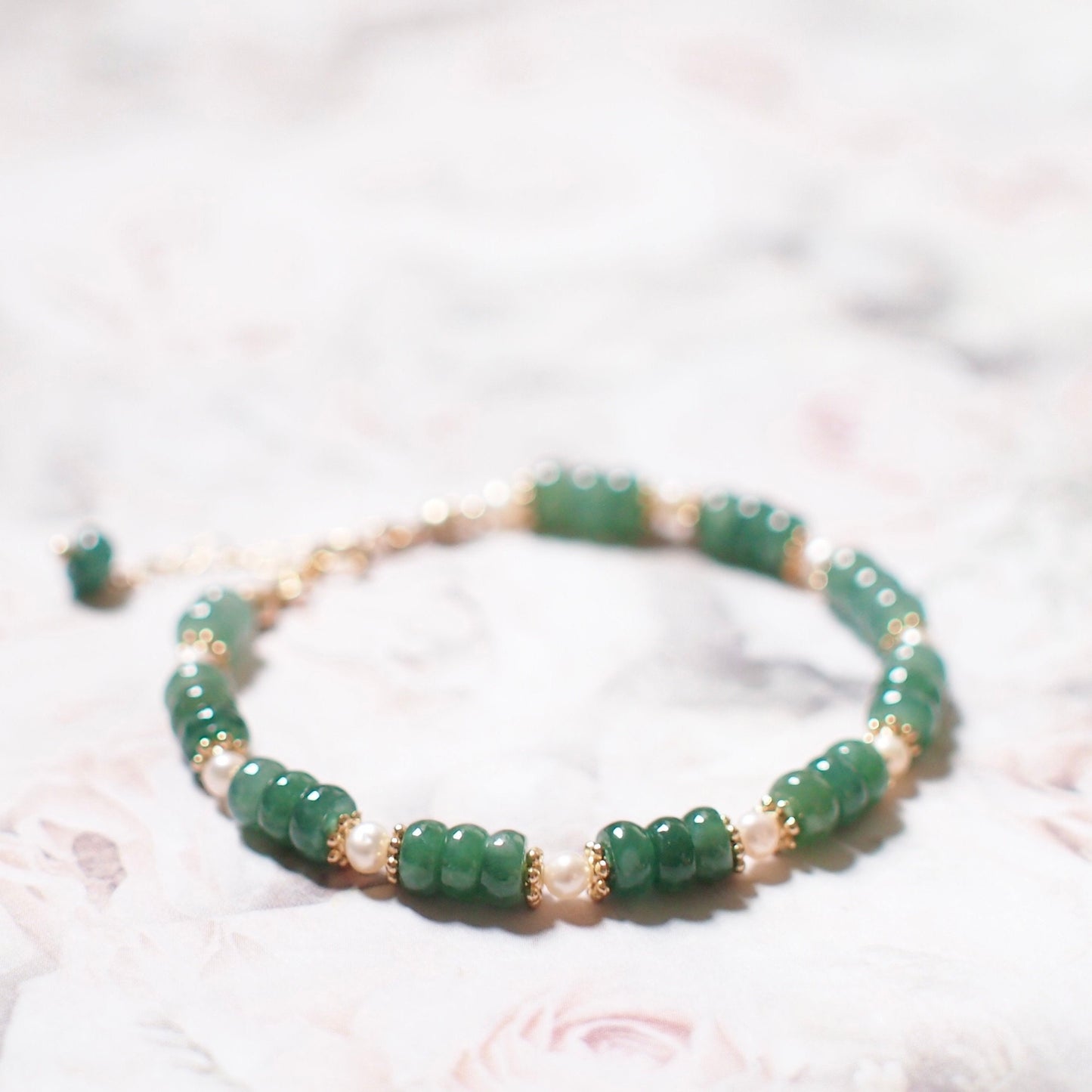 Type A Burmese Jade x Pearls Bracelet // Classic Style // 14K Gold-filled