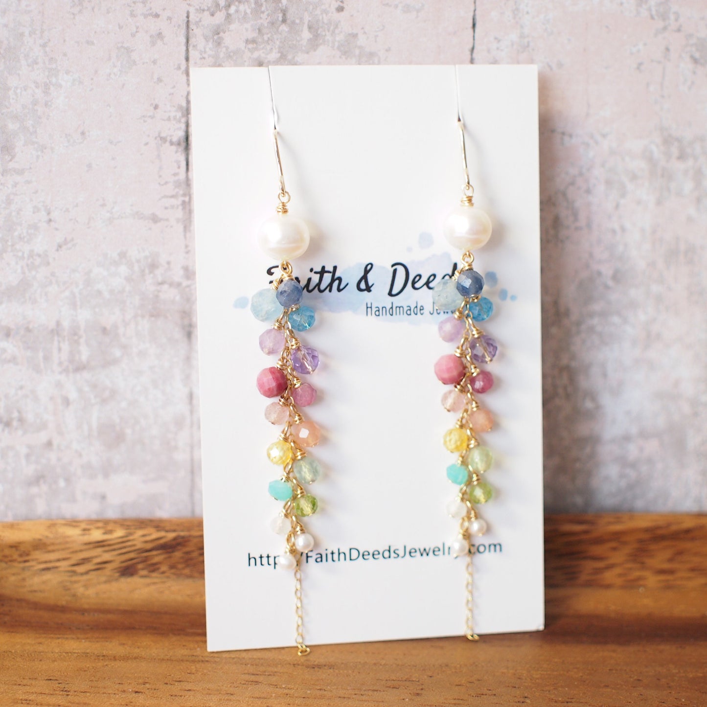 Rainbow Gems x Pearls Dangling Earrings // Sparkly & Precious // 14K Gold-filled // Feminine and Unique