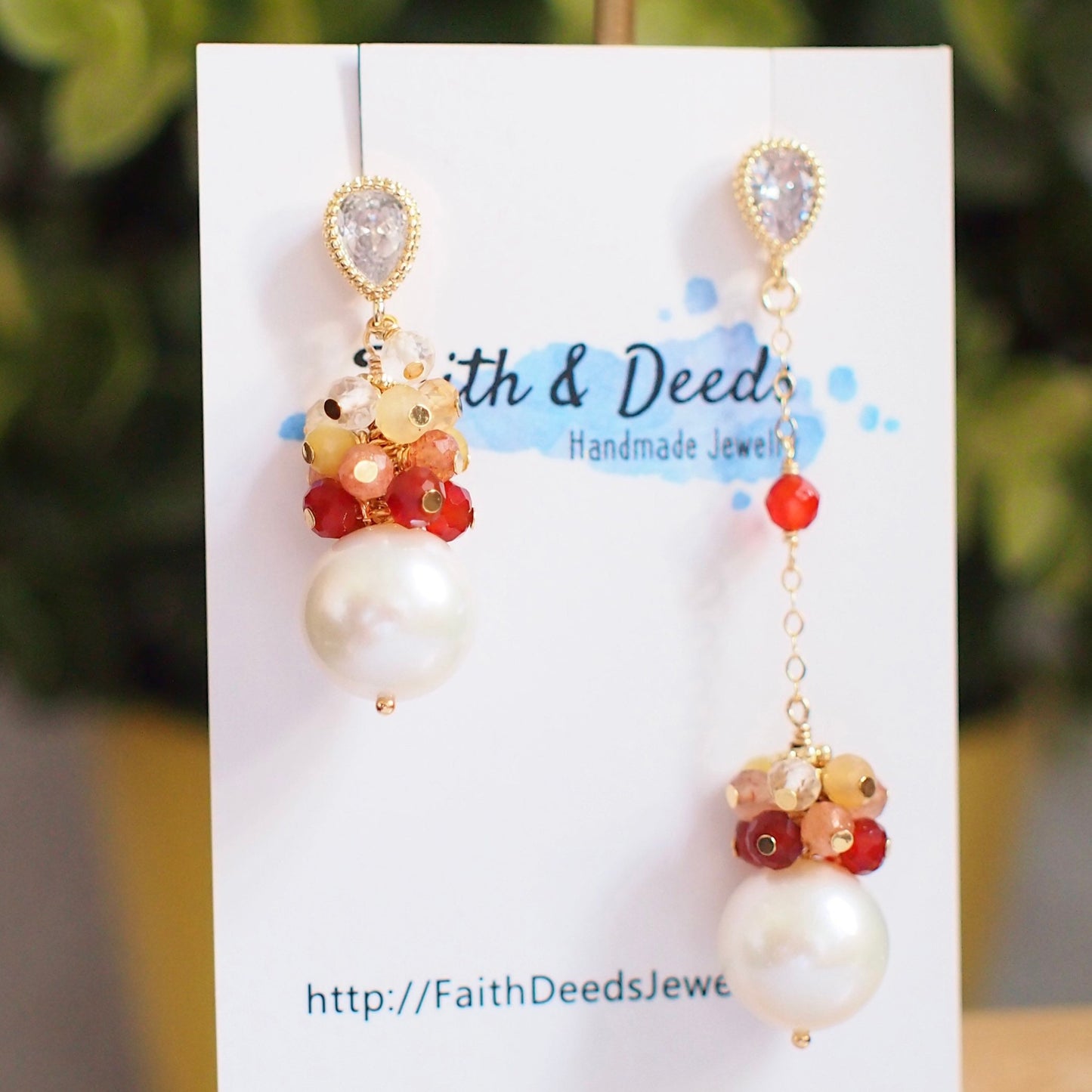 Fresh Water Pearl Earrings // Gem Cluster // Orange Agate // 14K Gold-filled // Asymmetrical // Ombré Style
