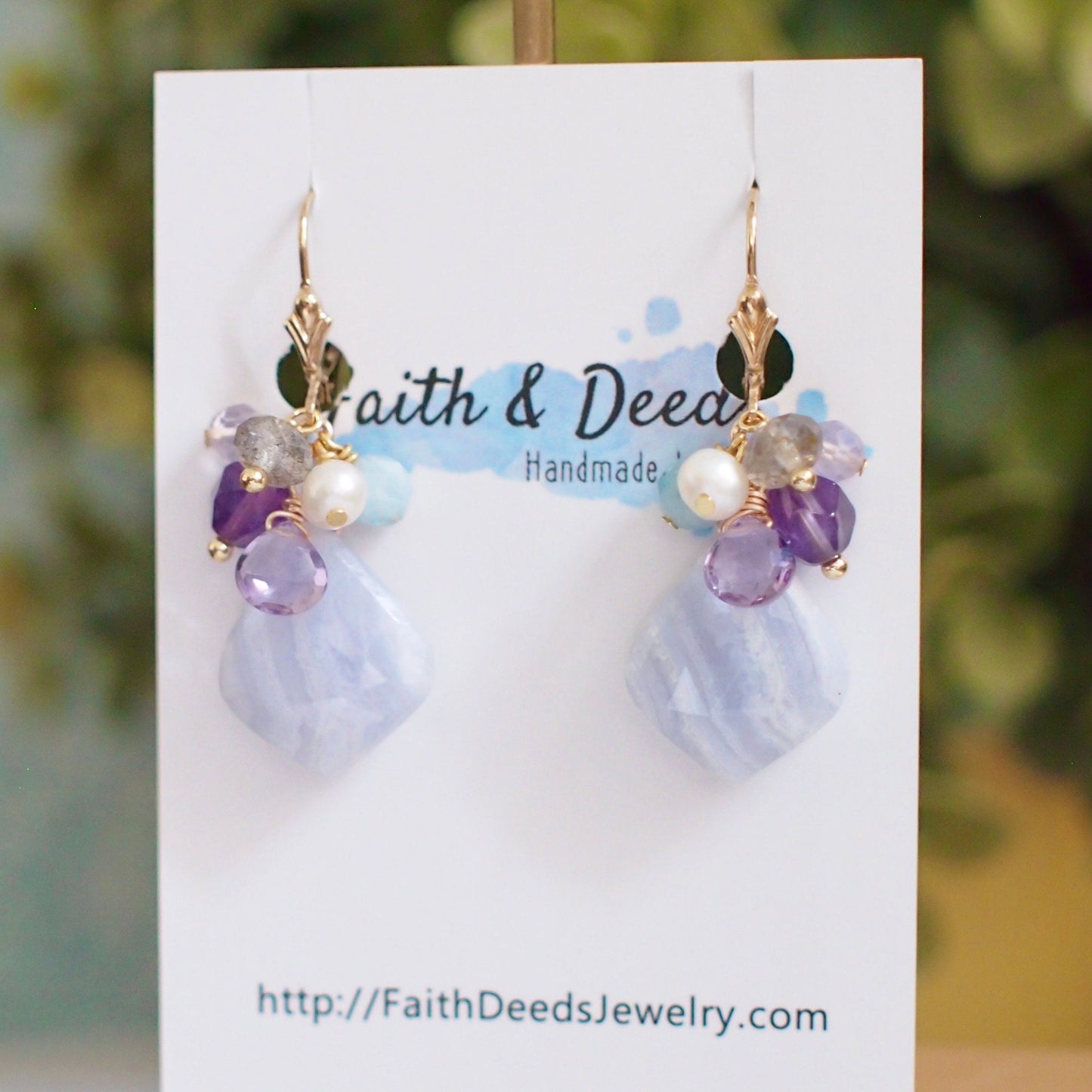 Blue Lace Agate Earrings // Gem Cluster // Elegant & Sweet // 14K Gold-filled