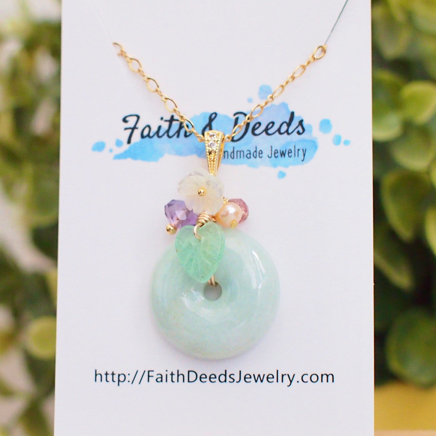 Type A Burmese Jade Donut Pendant // Long Statement Necklace // Lovely & Gorgeous // 14K Gold-filled