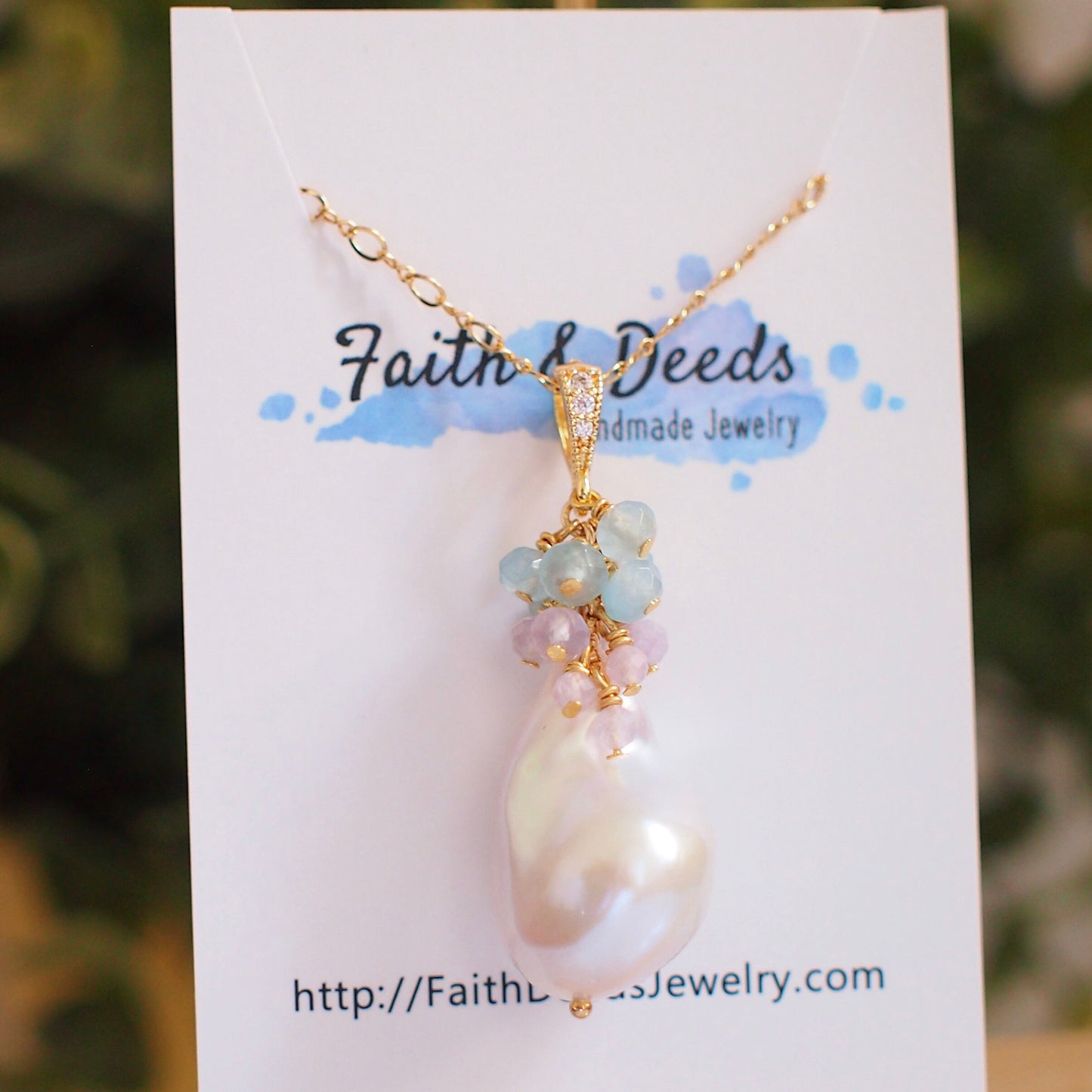 Baroque Pearl Pendant // Flameball Pearl // Long Statement Necklace // Amethyst x Chalcedony // 14K Gold-filled