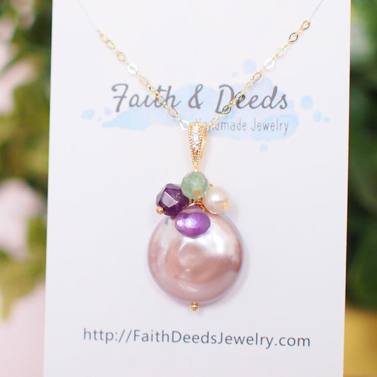 Purple Fresh Water Coin Pearl Pendant // Natural Purple // Sweet & Elegant // 14K Gold-filled