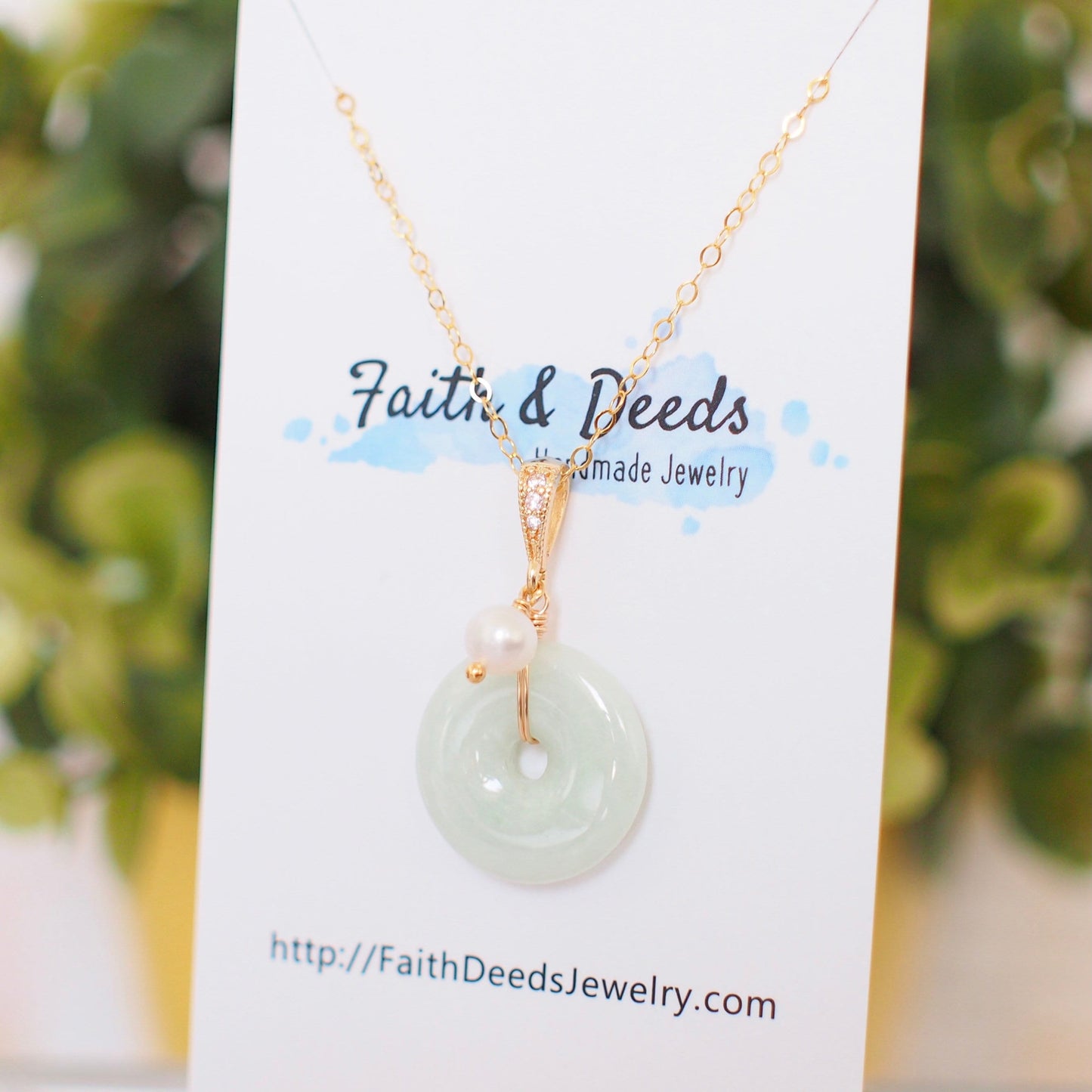 Type A Burmese Jade Donut Pendant // Fresh Water Pearl// 14K Gold-filled // Simple & Graceful