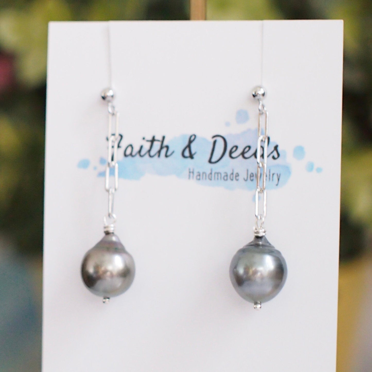 Tahitian Pearl Earrings // Platinum Gray // 925 Sterling Silver // 14K Gold-filled