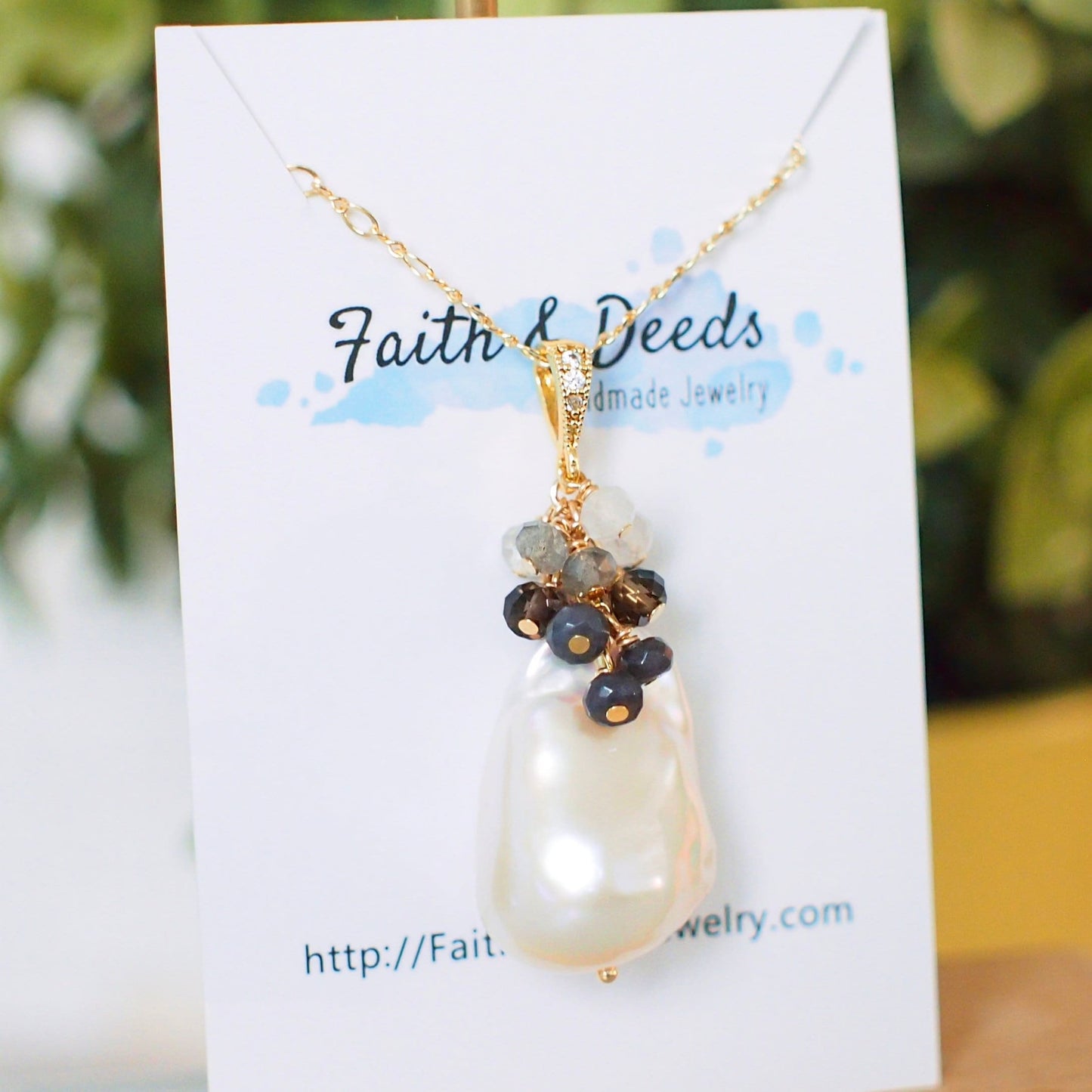 Baroque Pearl x Gem Cluster Pendant // Flameball Pearl // Long Statement Necklace // Sophisticated & Sexy // 14K Gold-filled