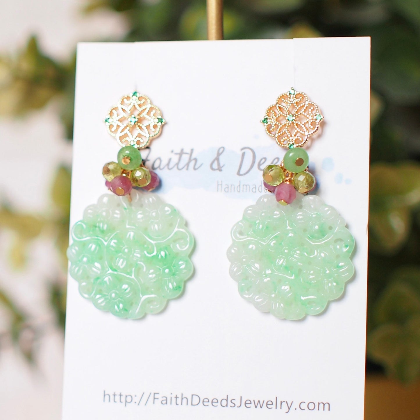 Type A Carved Jadeite Statement Earrings // Gem Cluster // 14K Gold-filled // Feminine & Elegant