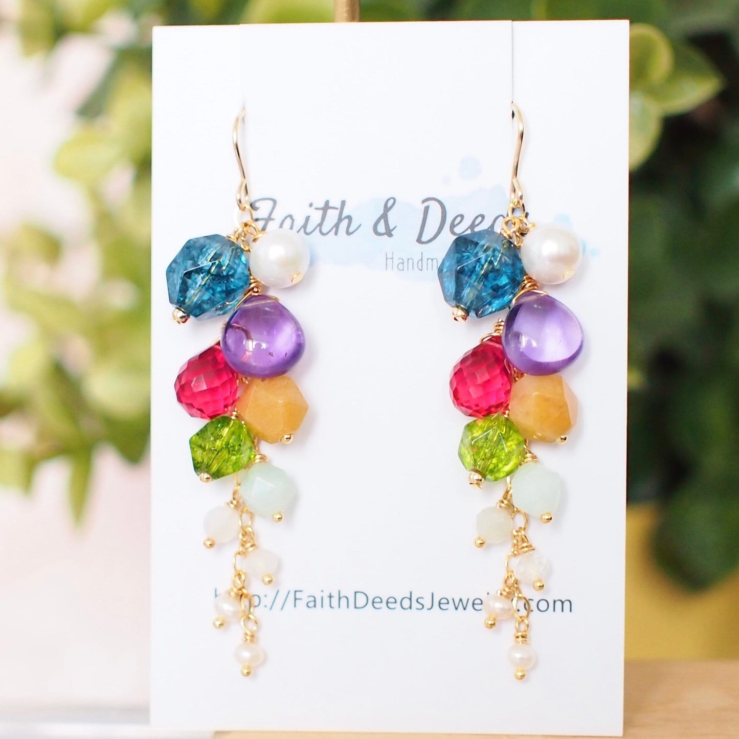 Multi Stones Dangle Earrings // Dangling Style // Rainbow Theme // Sparkly & Chic // 14K Gold-filled