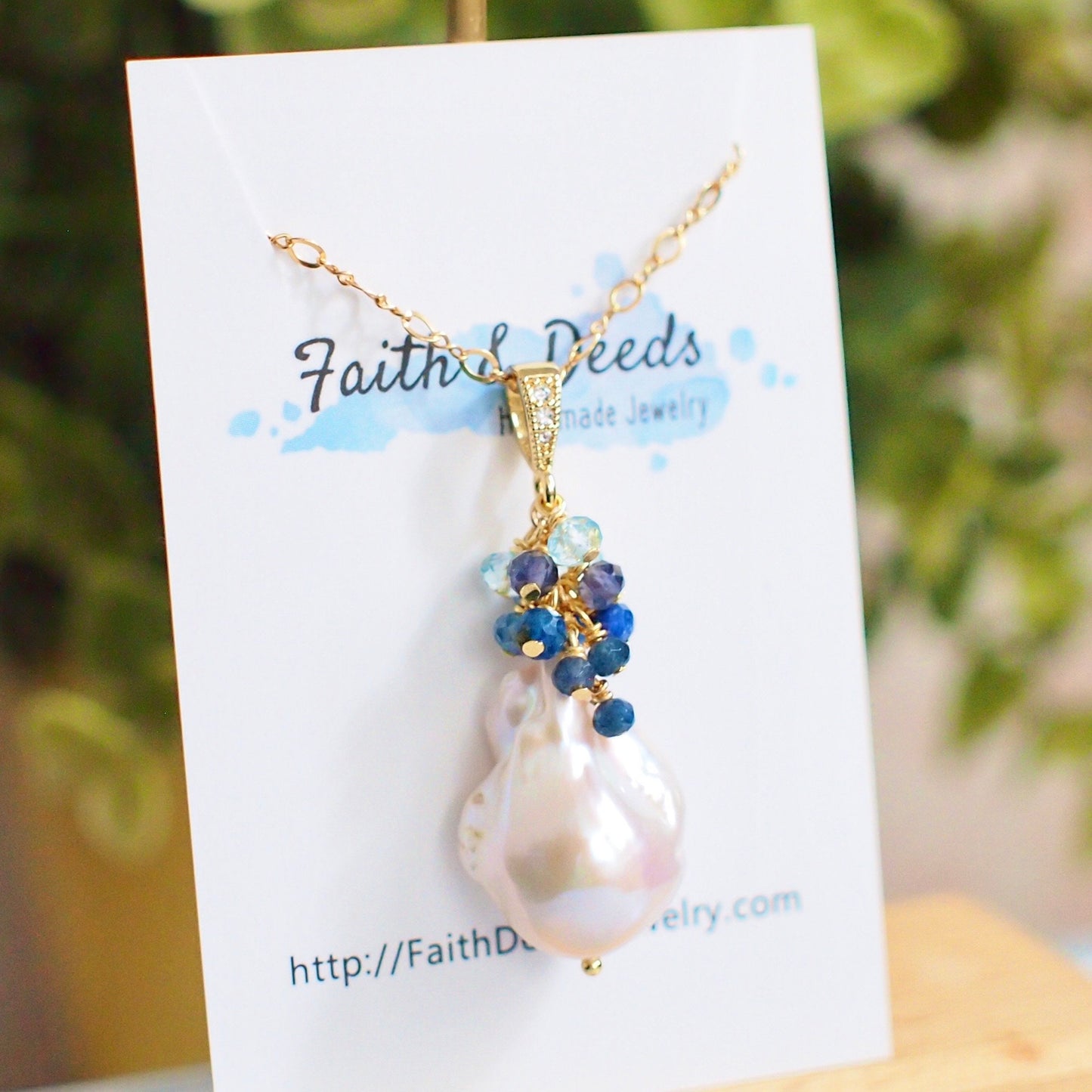 Baroque Pearl x Gem Cluster Pendant // Flameball Pearl // Long Statement Necklace // 14K Gold-filled