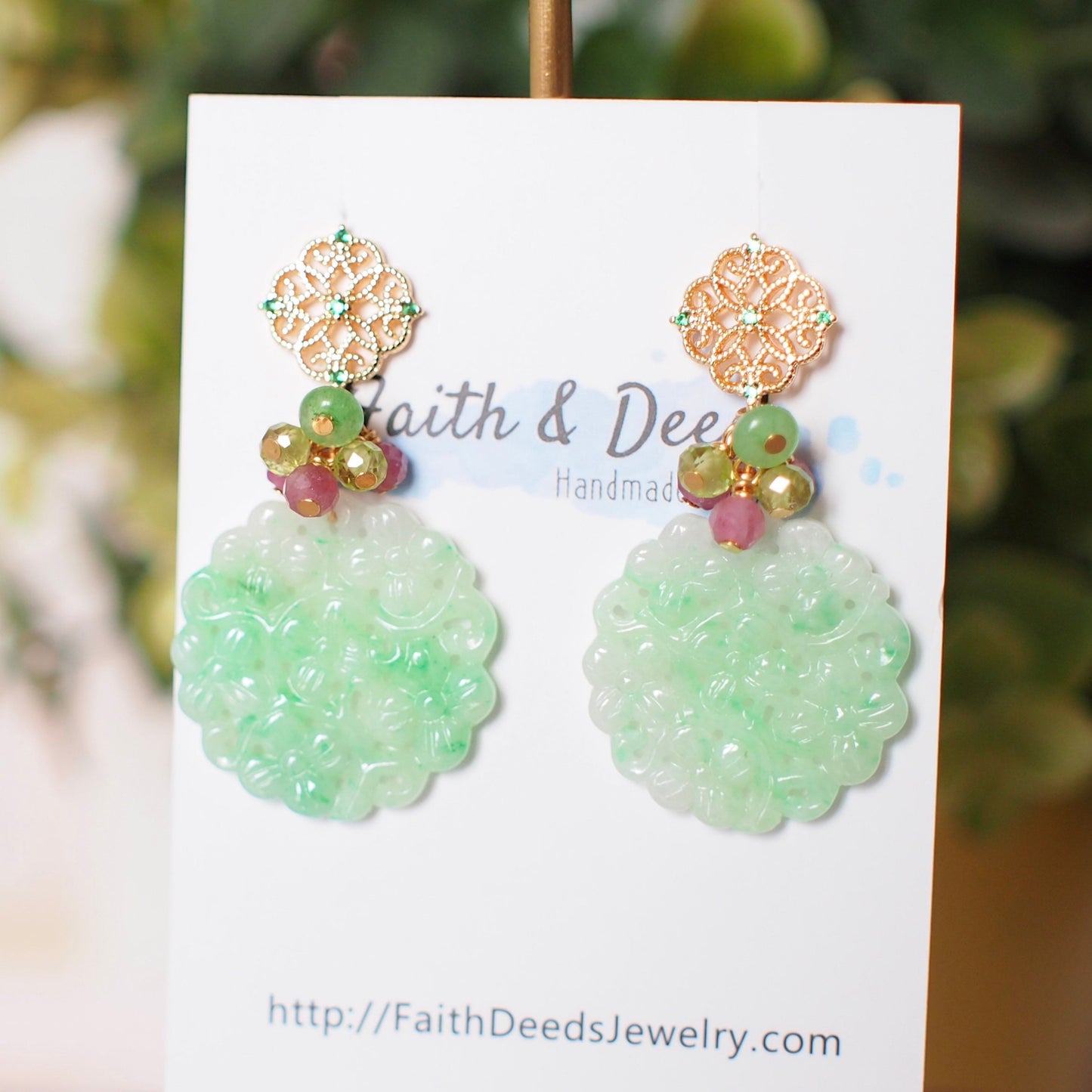 Type A Carved Jadeite Statement Earrings // Gem Cluster // 14K Gold-filled // Feminine & Elegant