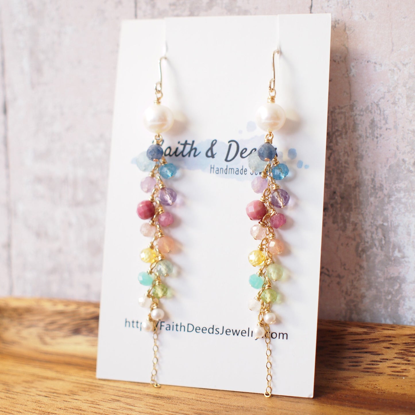 Rainbow Gems x Pearls Dangling Earrings // Sparkly & Precious // 14K Gold-filled // Feminine and Unique