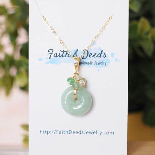 Type A Burmese Jade Donut Pendant // Green Gem Cluster // 14K Gold-filled // Lovely & Refreshing