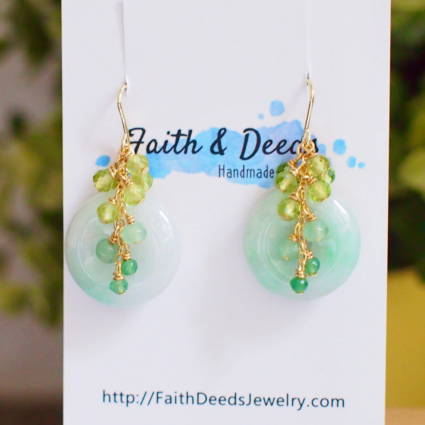 Type A Burmese Jade Donut Earrings // Gem Cluster // Peridot x Green Chalcedony // 14K Gold-filled // Elegant & Sophisticated