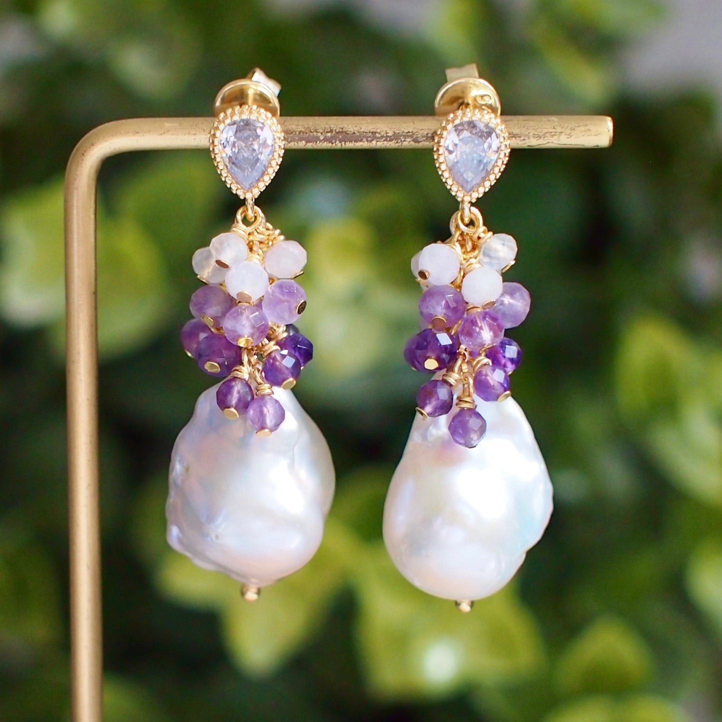 Baroque Pearl Earrings // Flameball Pearls // Amethyst x Moonstones // 14K Gold-filled // Elegant & Sexy
