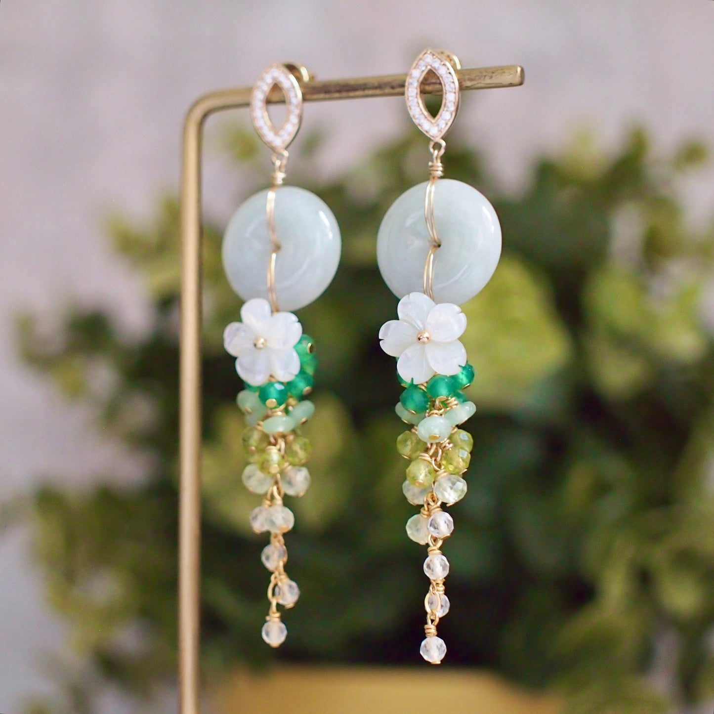 Type A Burmese Jade Donut Earrings // Green Ombre // 14K Gold-filled // Long Dangling Style