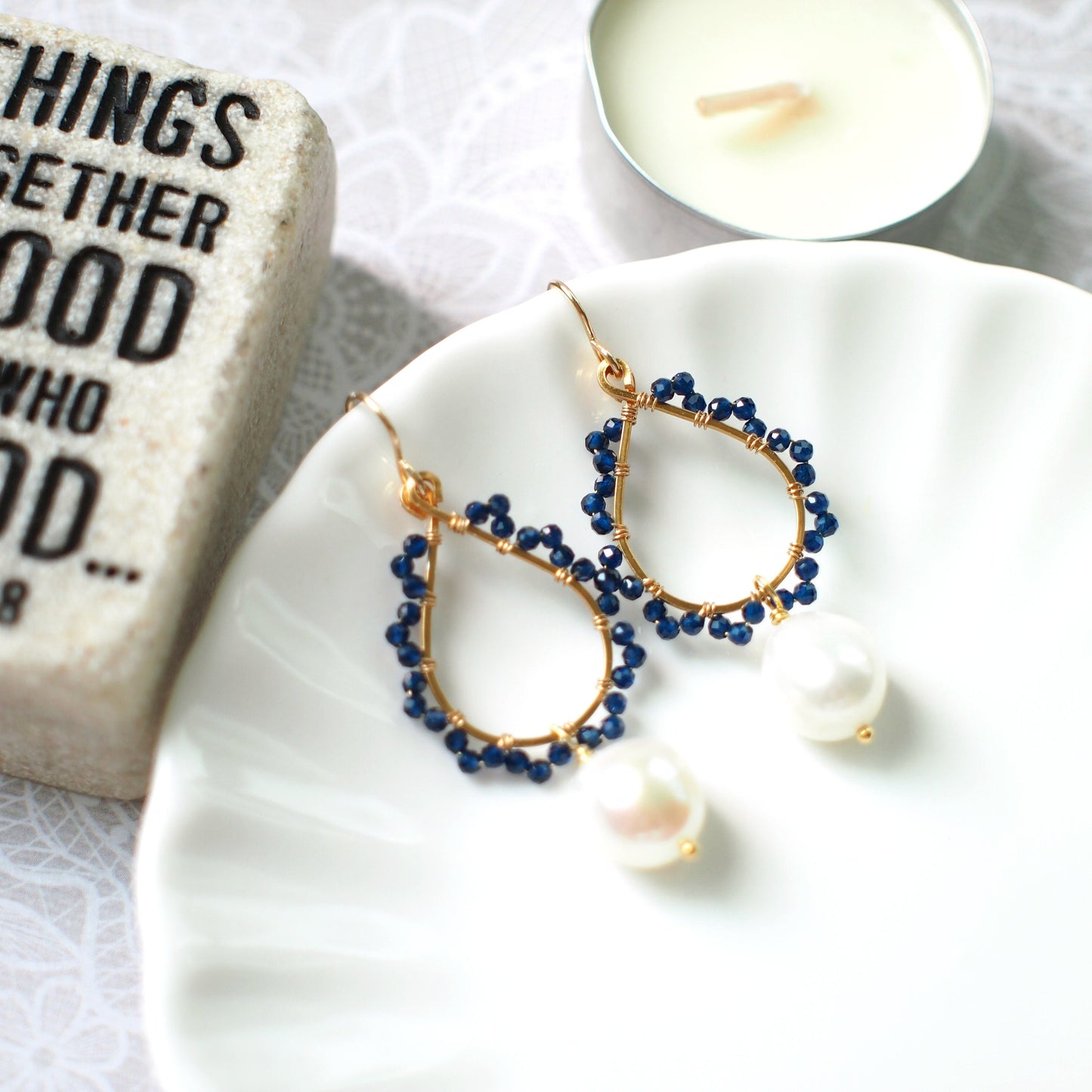 Baroque Pearls x Blue Quartz Earrings // 14K Gold-filled // Wire-wrapped // Precious & Elegant