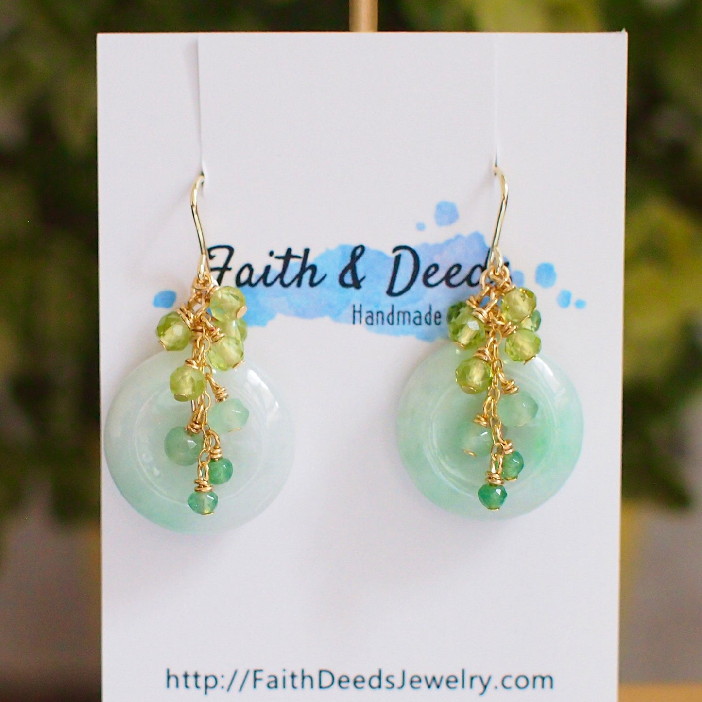 Type A Burmese Jade Donut Earrings // Gem Cluster // Peridot x Green Chalcedony // 14K Gold-filled // Elegant & Sophisticated