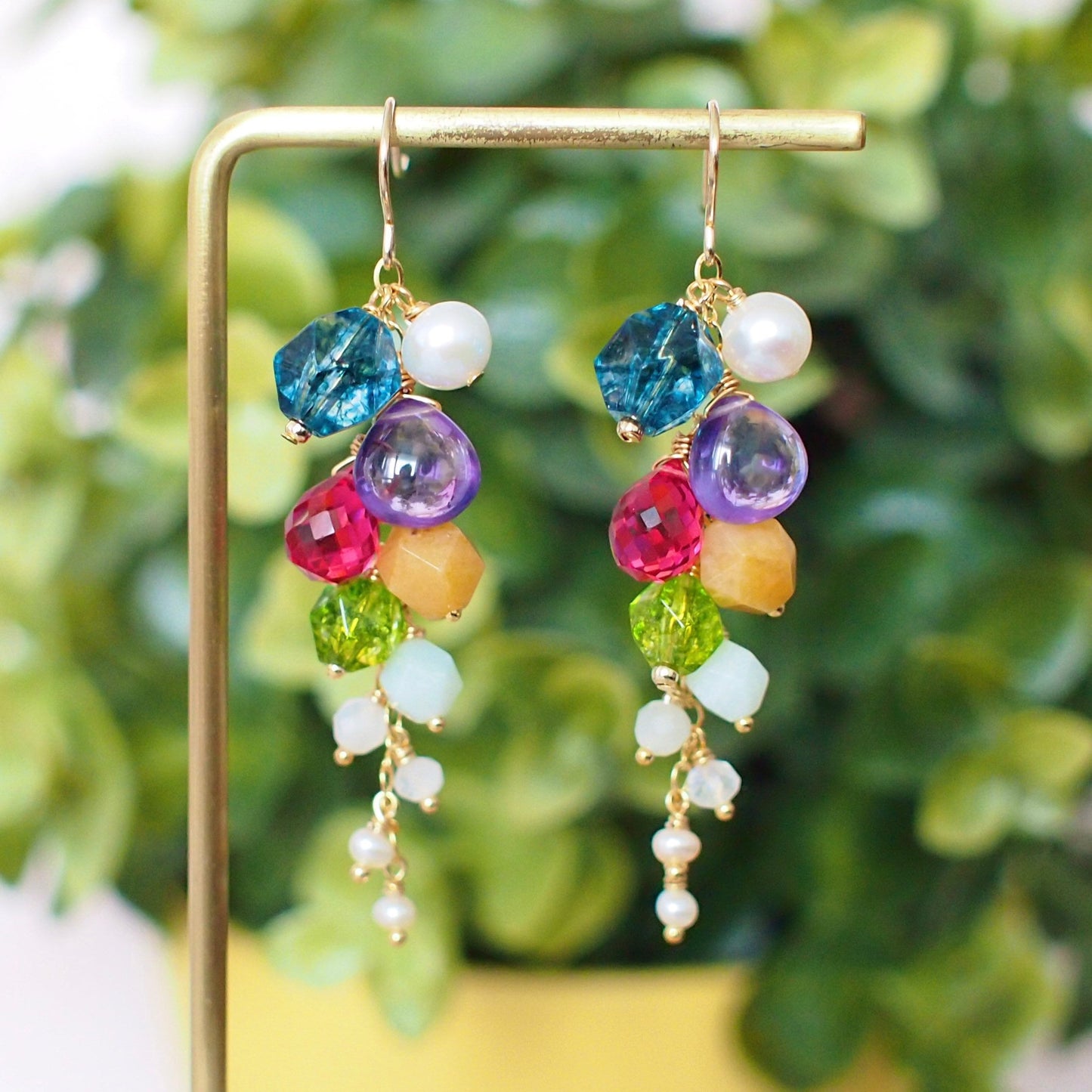 Multi Stones Dangle Earrings // Dangling Style // Rainbow Theme // Sparkly & Chic // 14K Gold-filled