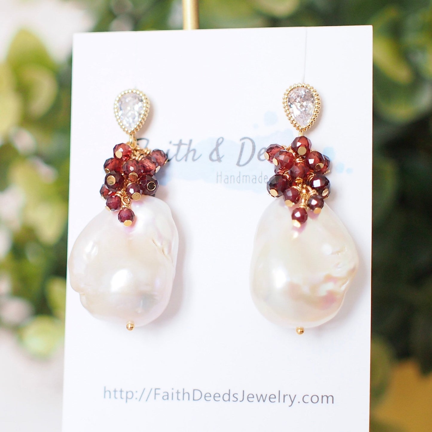 Baroque Pearl Earrings // Flameball Pearls // Garnet Cluster // 14K Gold-filled // Regal & Feminine