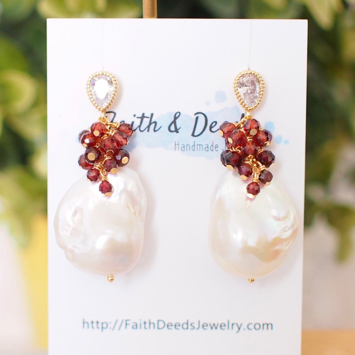 Baroque Pearl Earrings // Flameball Pearls // Garnet Cluster // 14K Gold-filled // Regal & Feminine